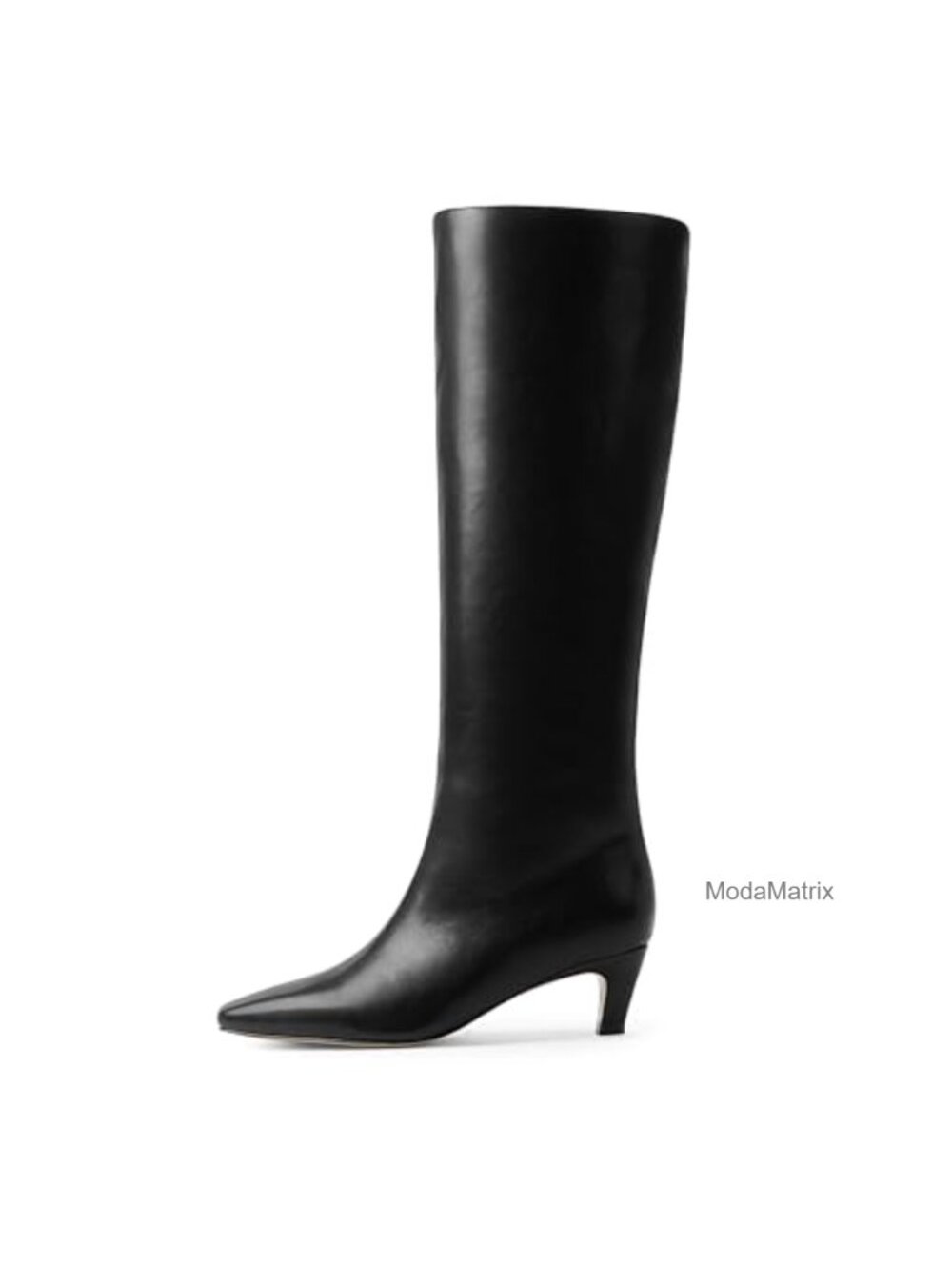 Kitten Heel Knee High Boots Square Toe PU Leather Tall Boots